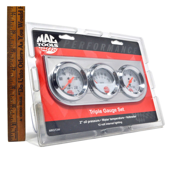 New! MAC TOOLS "TRIPLE GAUGE SET" No MRGT2W 2" Oil Pressure WATER TEMP Voltmeter