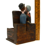 Antique FOLK ART TRINKET BOX Figural Man/Woman MECHANICAL LID/NECK ACTION c.19th