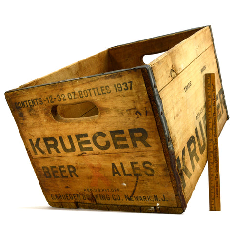 Vintage KRUEGER BREWING CO. BEER & ALES WOODEN CRATE Wood Box NEWARK, NJ c.1937