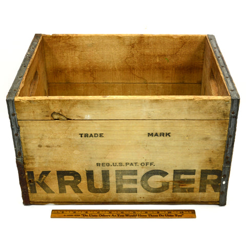 Vintage KRUEGER BREWING CO. BEER & ALES WOODEN CRATE Wood Box NEWARK, NJ c.1937