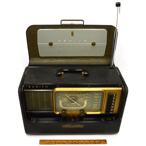 Vintage ZENITH Model H500 TRANS-OCEANIC Portable TUBE RADIO c.1950's TESTED GOOD