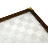 Vintage WOOD & FROSTED GLASS CHESS BOARD Checkers Game-Board with 1.75" SQUARES