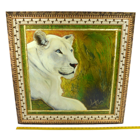 Original Print JUERGEN ALDAG Mixed Media Painting "SARMOTI" WHITE LION Very Rare