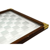 Vintage WOOD & FROSTED GLASS CHESS BOARD Checkers Game-Board with 1.75" SQUARES
