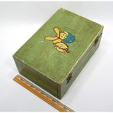VTG/Antique WOOD TRINKET CHEST Old Green WOODEN FOLK ART BOX Hand-Painted Horse