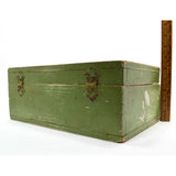 VTG/Antique WOOD TRINKET CHEST Old Green WOODEN FOLK ART BOX Hand-Painted Horse