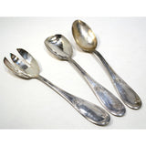 Antique ERCUIS SILVER-PLATE FLATWARE Lot of 3 SALAD/SERVING SPOONS Wave Pattern