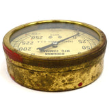 Vintage HODGMAN MFG. CO. WATER GAUGE 3.75" Brass & Glass 0-250 (PSI?) STEAMPUNK!