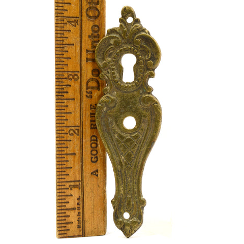 VTG/Antique BRASS/BRONZE ESCUTCHEON 4-3/16" Vertical KEYHOLE COVER Superb Patina