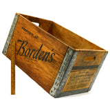 Vintage BORDEN'S MILK Wooden N.Y. DAIRY CRATE w/ Embossed STEEL CORNER BRACKETS