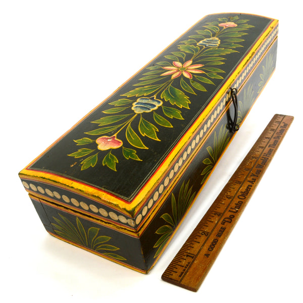 Vintage HAND-PAINTED FOLK ART BOX Homemade TRINKET CHEST Floral-Leaf Motif AAFA?