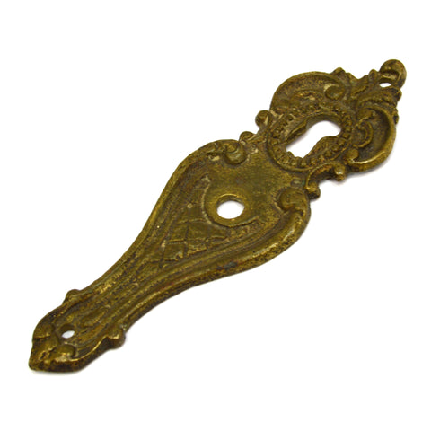 VTG/Antique BRASS/BRONZE ESCUTCHEON 4-3/16" Vertical KEYHOLE COVER Superb Patina