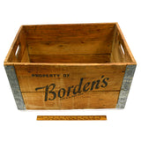 Vintage BORDEN'S MILK Wooden N.Y. DAIRY CRATE w/ Embossed STEEL CORNER BRACKETS