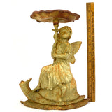 Antique CAST IRON GARDEN FAIRY Fae Statue CANDLE/SEED HOLDER Soap Dish PATINA!!