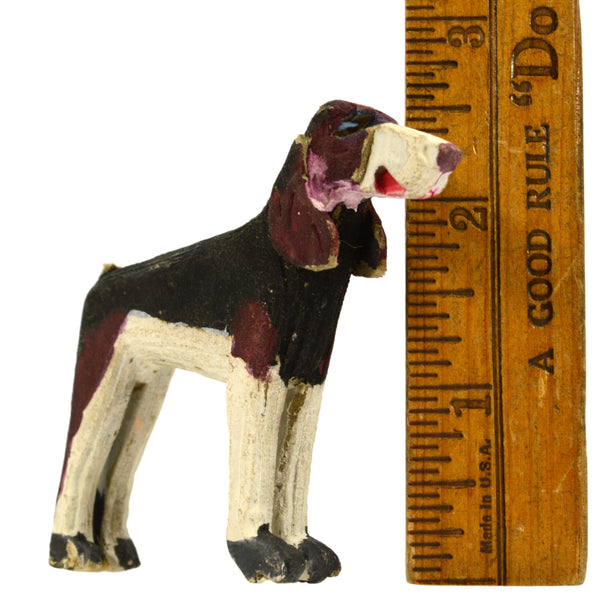 VTG/Antique CARVED WOOD HOUND DOG Mini/Miniature 2.5" FOLK ART Hand-Painted RARE