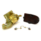 Antique CHINESE CARVED JADE HORSE Gold-Gilt & Enamel JEWELED SADDLE-BRIDLE + Box