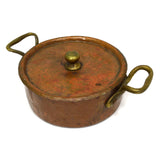 Antique COPPER & TIN BRAISING PAN Single-Serve 5" BOWL w/ LID & 2 Brass Handles!