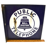 Vintage BELL SYSTEM "PUBLIC TELEPHONE" 11x11" Double-Sided FLANGE SIGN Porcelain