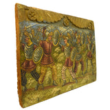 Antique c.19th FOLK ART PAINTING on CARVED SALVAGED WOOD c.17th Spanish Knights?