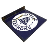 Vintage BELL SYSTEM "PUBLIC TELEPHONE" 11x11" Double-Sided FLANGE SIGN Porcelain