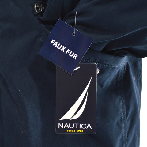 New w/ Tags! NAUTICA MEN'S COAT Faux/Fake Fur HOODED PARKA Dark Navy SIZE: MED.