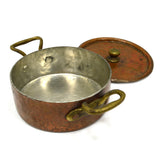 Antique COPPER & TIN BRAISING PAN Single-Serve 5" BOWL w/ LID & 2 Brass Handles!