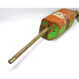 Antique LOBSTER/CRAB POT BUOY Old GREEN ORANGE & RED PAINT on Wood FISHING FLOAT