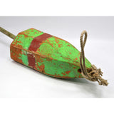 Antique LOBSTER/CRAB POT BUOY Old GREEN ORANGE & RED PAINT on Wood FISHING FLOAT