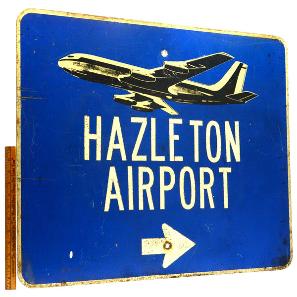Vintage "HAZLETON AIRPORT" ROAD SIGN w/ Graphic Plane/Jet! 24x30" HAZLETON, P.A.