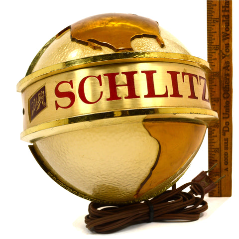 Vintage 1968 SCHLITZ BREWING CO. WORLD GLOBE 7" Light-Up ADVERTISING SIGN #83094