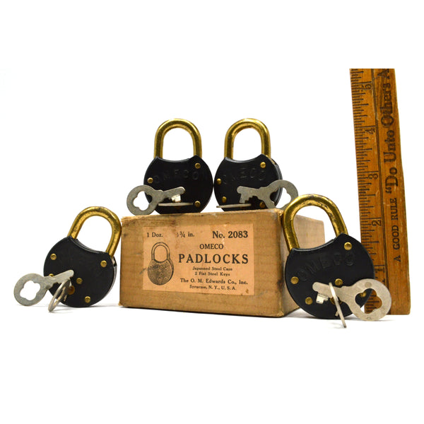 Vintage OMECO PADLOCKS No. 2083 Lot of 4 in ORIGINAL BOX by THE O.M. EDWARDS CO.