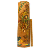 Signed Art HAND CARVED/PAINTED BAMBOO 20" Wall Hanging DRAGON/BIRD & WOMAN Scene