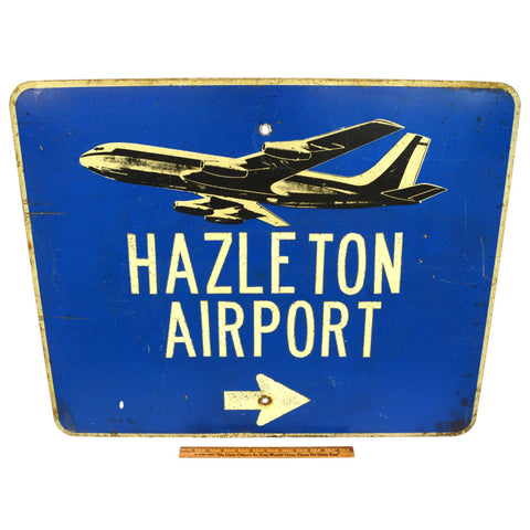 Vintage "HAZLETON AIRPORT" ROAD SIGN w/ Graphic Plane/Jet! 24x30" HAZLETON, P.A.