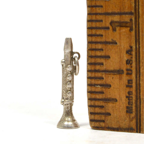 Vintage .925 SILVER BRACELET CHARM Super Tiny 'CLARINET' Mini STERLING JEWELRY