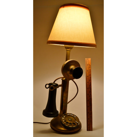 Antique KELLOGG BRASS CANDLESTICK ROTARY PHONE Folk Art Conversion to TABLE LAMP