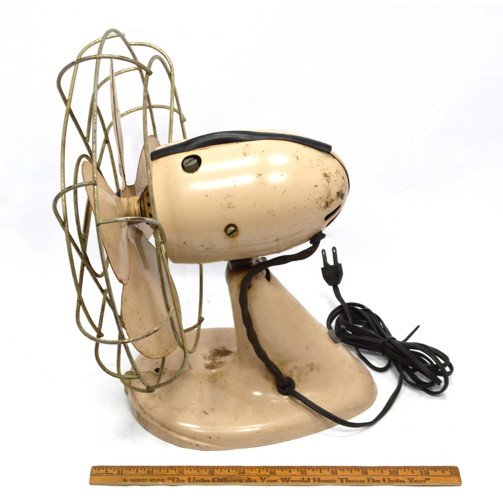 Vintage "HUNTER" ELECTRIC FAN 4Blade 10" TANBEIGE MidCentury ART DE