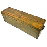 Antique WOOD LOCK BOX 31x9x10 CAST IRON HARDWARE Long & Skinny OLD GREEN PAINT!