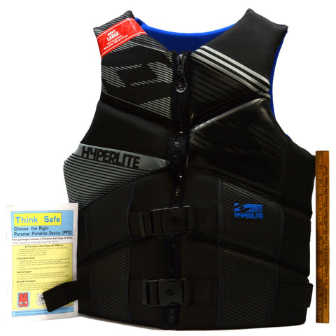 Brand New! HYPERLITE LIFE VEST Men's PFD JACKET Black/Blue LARGE 40-44" Neoprene