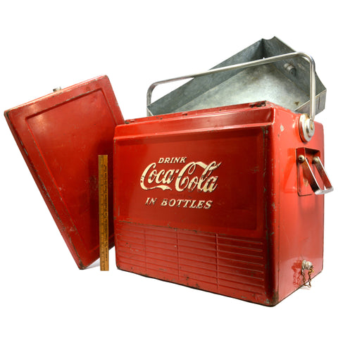 Vintage COKE COOLER Original "DRINK COCA-COLA IN BOTTLES" + Tray & Bottle Opener
