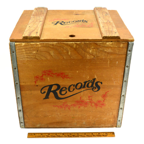 Vintage "RECORDS" WOODEN CRATE by GIDEON-ANDERSON Wood & Steel VINYL RECORD BOX