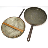 Antique 13.25" TINNED COPPER SKILLET Riveted Frying Pan w/ MISMATCHED LID Patina