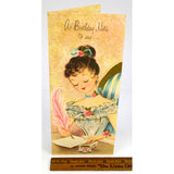 Vintage BIRTHDAY GREETING CARD Unused! CUTE VICTORIAN GIRL Inkwell & Feather Pen