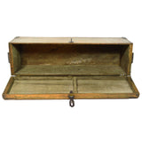 Antique WOOD LOCK BOX 31x9x10 CAST IRON HARDWARE Long & Skinny OLD GREEN PAINT!