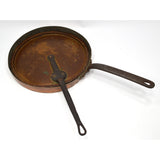 Antique 13.25" TINNED COPPER SKILLET Riveted Frying Pan w/ MISMATCHED LID Patina