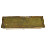 Antique WOOD LOCK BOX 31x9x10 CAST IRON HARDWARE Long & Skinny OLD GREEN PAINT!