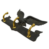 Vintage CAST IRON & BRASS COAT RACK Perched Eagle 3-HOOKS Wall-Mounted PATINA!!