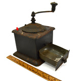 Antique CAST IRON, TIN & WOOD COFFEE MILL Table/Counter-Top BEAN GRINDER Patina!