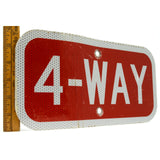 Vintage "4-WAY" (STOP) ROAD SIGN 6x12" Red & White REFLECTIVE GRAY Nice Patina!