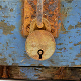 Antique HOMEMADE SAW TOOL BOX No. 468 Blue w/ CORBIN CABINET CO. PADLOCK Patina!