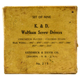 Vintage K&D No. 279 WALTHAM SCREWDRIVERS Original Box KENDRICK & DAVIS Set of 8*